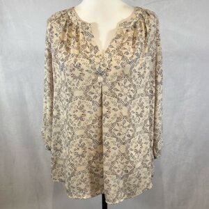 Dalia ivory gray and purple butterfly print blouse top size large